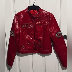 ❤️ Custom-Made “QUEEN” Red Embellished Statement Jacket ❤️